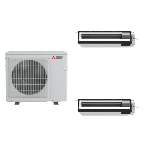 Mitsubishi Electric 20,000 BTU 16 SEER2 Dual Zone Low Static Ducted Mini Split Heat Pump System 9+9 R454B Refrigerant