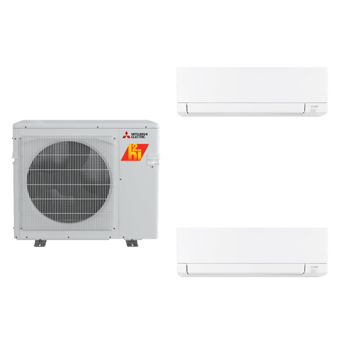 Mitsubishi Electric 24,000 BTU 20 SEER2 Hyper-Heat Dual Zone Wall Mounted Ductless Mini Split Heat Pump System 6+15 R454B Refrigerant