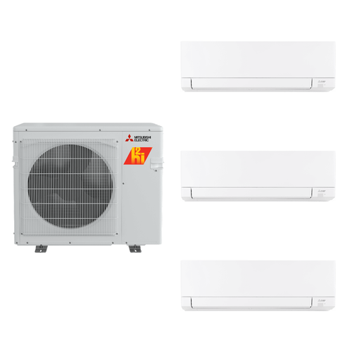 Mitsubishi Electric 24,000 BTU 20 SEER2 Hyper-Heat Tri Zone Wall Mounted Ductless Mini Split Heat Pump System 6+9+12 R454B Refrigerant