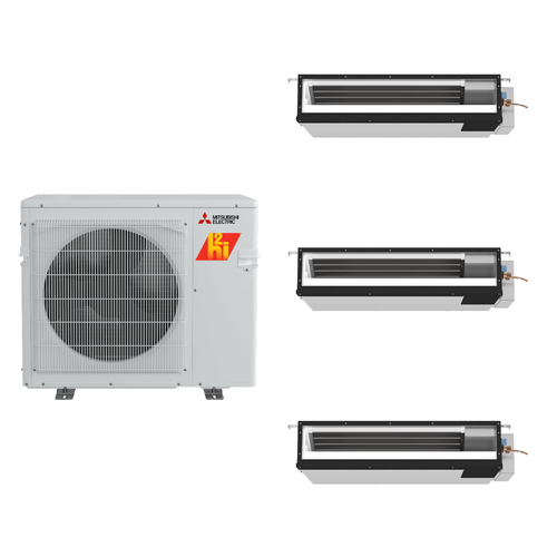 Mitsubishi Electric 24,000 BTU 14 SEER2 Hyper-Heat Tri Zone Low Static Ducted Mini Split Heat Pump System 9+9+9 R454B Refrigerant