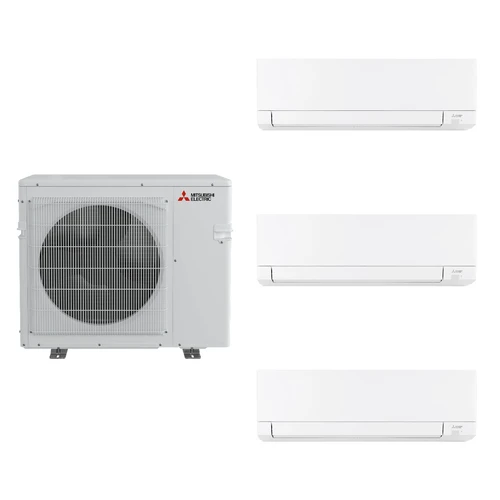 Mitsubishi Electric 42,000 BTU 19 SEER2 Tri Zone Wall Mounted Ductless Mini Split Heat Pump System 9+12+15 R454B Refrigerant