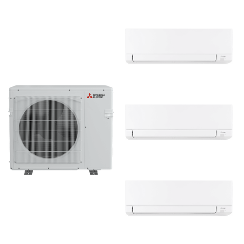 Mitsubishi Electric 42,000 BTU 19 SEER2 Tri Zone Wall Mounted Ductless Mini Split Heat Pump System 12+18+18 R454B Refrigerant