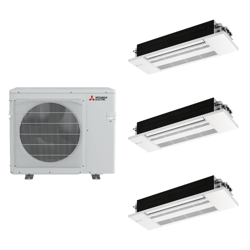 Mitsubishi Electric 42,000 BTU 19 SEER2 Tri Zone 1-Way Ceiling Cassette Ductless Mini Split Heat Pump System 12+12+12 R454B Refrigerant