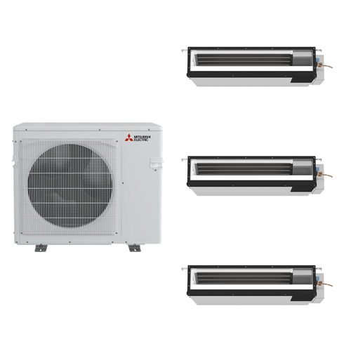 Mitsubishi Electric 42,000 BTU 15 SEER2 Tri Zone Low Static Ducted Mini Split Heat Pump System 12+15+18 R454B Refrigerant