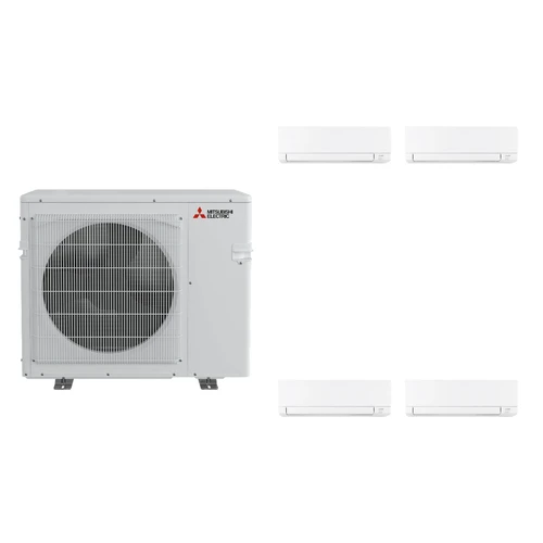 Mitsubishi Electric 36,000 BTU 19 SEER2 Quad Zone Wall Mounted Ductless Mini Split Heat Pump System 6+6+12+15 R454B Refrigerant