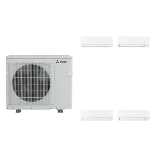 Mitsubishi Electric 42,000 BTU 19 SEER2 Quad Zone Wall Mounted Ductless Mini Split Heat Pump System 6+6+12+12 R454B Refrigerant