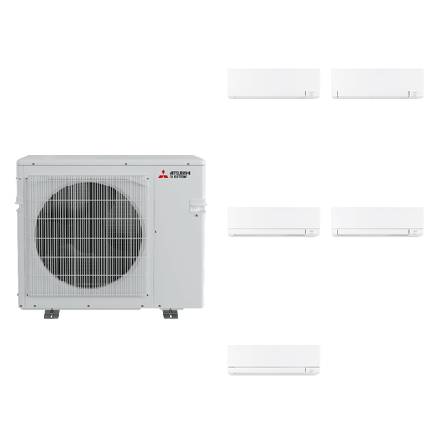 Mitsubishi Electric 42,000 BTU 19 SEER2 Five Zone Wall Mounted Ductless Mini Split Heat Pump System 6+6+6+12+18 R454B Refrigerant