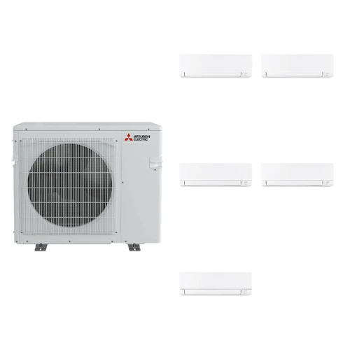 Mitsubishi Electric 42,000 BTU 19 SEER2 Five Zone Wall Mounted Ductless Mini Split Heat Pump System 6+6+9+12+15 R454B Refrigerant