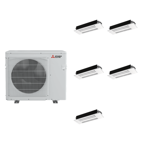 Mitsubishi Electric 42,000 BTU 19 SEER2 Five Zone 1-Way Ceiling Cassette Ductless Mini Split Heat Pump System 9+9+9+12+12 R454B Refrigerant