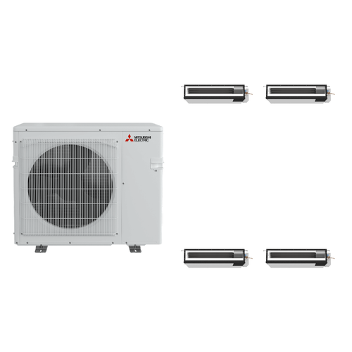 Mitsubishi Electric 42,000 BTU 15 SEER2 Quad Zone Low Static Ducted Mini Split Heat Pump System 9+9+9+9 R454B Refrigerant