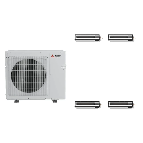 Mitsubishi Electric 42,000 BTU 15 SEER2 Quad Zone Low Static Ducted Mini Split Heat Pump System 9+12+12+12 R454B Refrigerant
