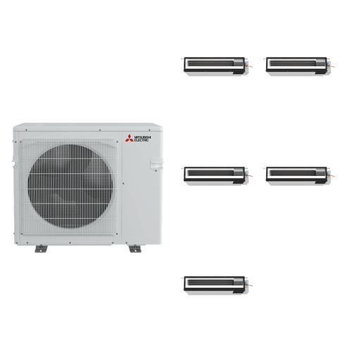 Mitsubishi Electric 42,000 BTU 15 SEER2 Five Zone Low Static Ducted Mini Split Heat Pump System 9+9+9+9+15 R454B Refrigerant