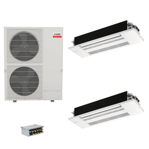Mitsubishi Electric 48,000 BTU 23 SEER2 Smart Multi Dual Zone 1-Way Ceiling Cassette Ductless Mini Split Heat Pump System 18+18 with Branch Box R454B