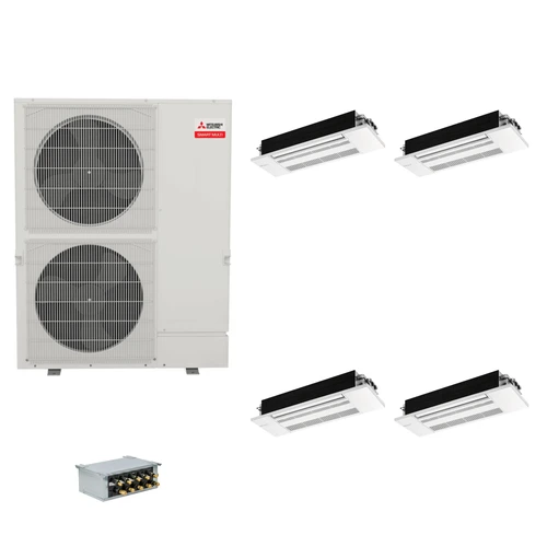 Mitsubishi Electric 48,000 BTU 23 SEER2 Smart Multi Quad Zone 1-Way Ceiling Cassette Ductless Mini Split Heat Pump System 9+9+18+18 with Branch Box R454B