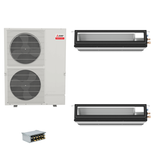 Mitsubishi Electric 48,000 BTU 17 SEER2 Smart Multi Dual Zone Mid Static Ducted Mini Split Heat Pump System 15+30 with Branch Box R454B