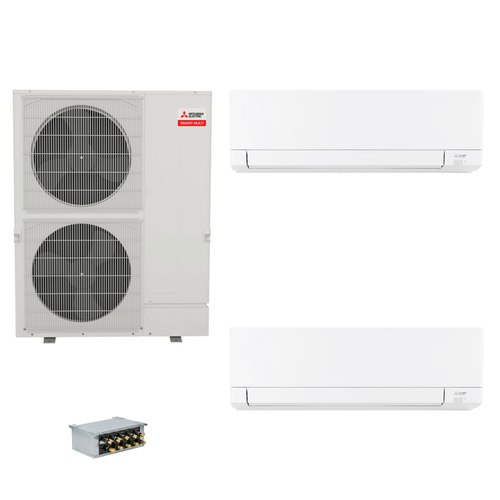 Mitsubishi Electric 60,000 BTU 20 SEER2 Smart Multi Dual Zone Wall Mounted Ductless Mini Split Heat Pump System 12+18 with Branch Box R454B