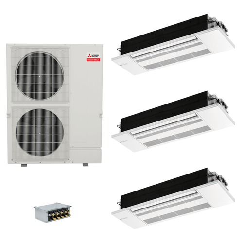 Mitsubishi Electric 60,000 BTU 20 SEER2 Smart Multi Tri Zone 1-Way Ceiling Cassette Ductless Mini Split Heat Pump System 9+12+18 with Branch Box R454B