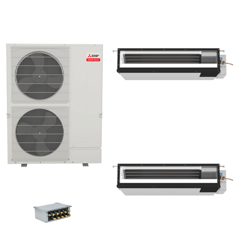 Mitsubishi Electric 60,000 BTU 16 SEER2 Smart Multi Dual Zone Low Static Ducted Mini Split Heat Pump System 12+18 with Branch Box R454B