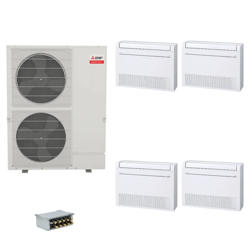 Mitsubishi Electric 60,000 BTU 20 SEER2 Smart Multi Quad Zone Floor Mounted Ductless Mini Split Heat Pump System 12+12+12+12 with Branch Box R454B