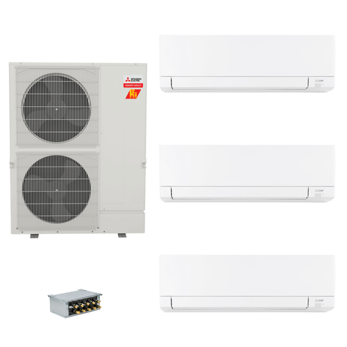 Mitsubishi Electric 36,000 BTU 23 SEER2 Hyper-Heat Smart Multi Tri Zone Wall Mounted Ductless Mini Split Heat Pump System 6+15+15 with Branch Box R454B