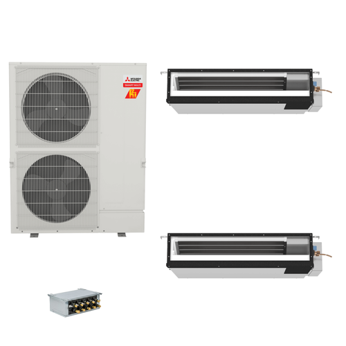 Mitsubishi Electric 36,000 BTU 17 SEER2 Hyper-Heat Smart Multi Dual Zone Low Static Ducted Mini Split Heat Pump System 12+15 with Branch Box R454B