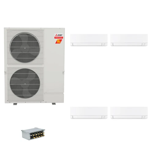 Mitsubishi Electric 48,000 BTU 23 SEER2 Hyper-Heat Smart Multi Quad Zone Wall Mounted Ductless Mini Split Heat Pump System 6+6+6+12 with Branch Box R454B
