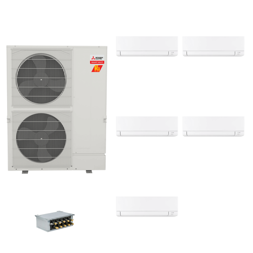 Mitsubishi Electric 48,000 BTU 23 SEER2 Hyper-Heat Smart Multi Five Zone Wall Mounted Ductless Mini Split Heat Pump System 6+6+6+6+24 with Branch Box R454B