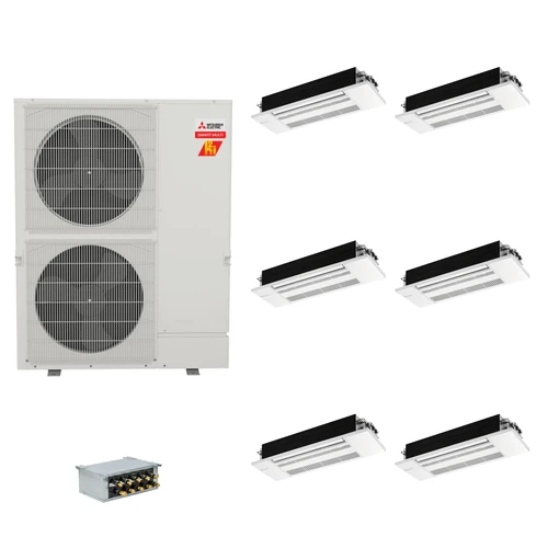 Mitsubishi Electric 48,000 BTU 23 SEER2 Hyper-Heat Smart Multi Six Zone 1-Way Ceiling Cassette Ductless Mini Split Heat Pump System 9+9+9+9+9+9 with Branch Box R454B