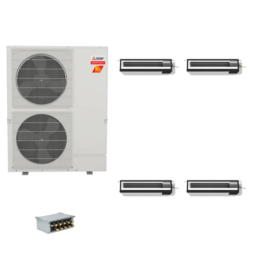 Mitsubishi Electric 48,000 BTU 18 SEER2 Hyper-Heat Smart Multi Quad Zone Low Static Ducted Mini Split Heat Pump System 9+12+12+12 with Branch Box R454B