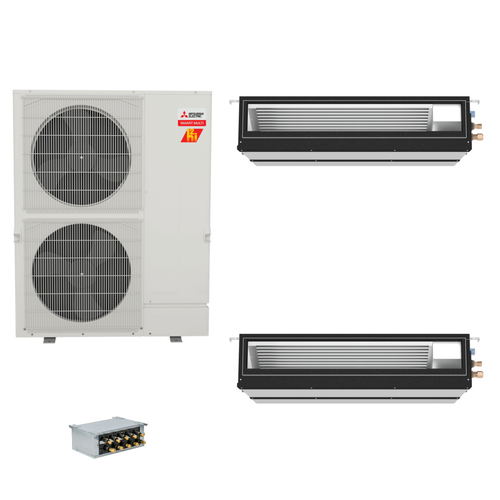 Mitsubishi Electric 48,000 BTU 18 SEER2 Hyper-Heat Smart Multi Dual Zone Mid Static Ducted Mini Split Heat Pump System 12+15 with Branch Box R454B
