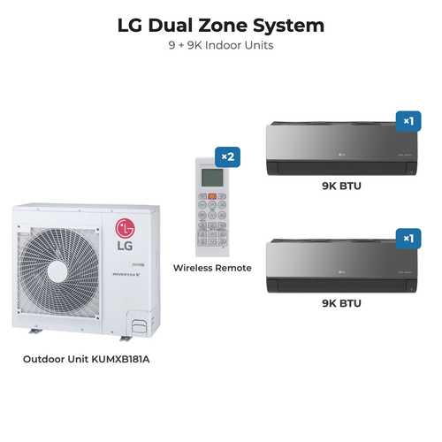 LG dual zone mini split system KUMXB181A with 9K + 9K indoor units