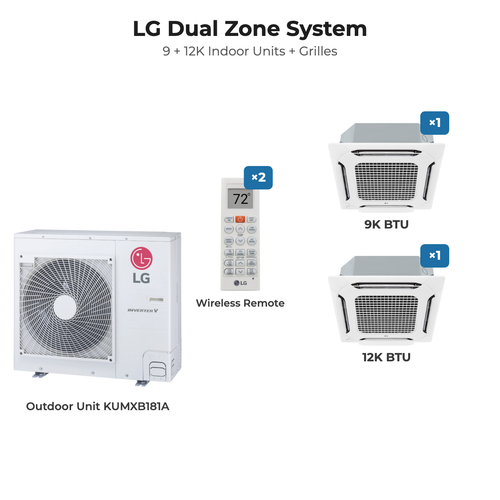 LG dual zone mini split system KUMXB181A with 9K + 12K indoor units