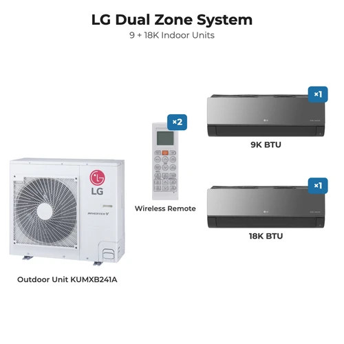 LG dual zone mini split system KUMXB241A with 9K + 18K indoor units