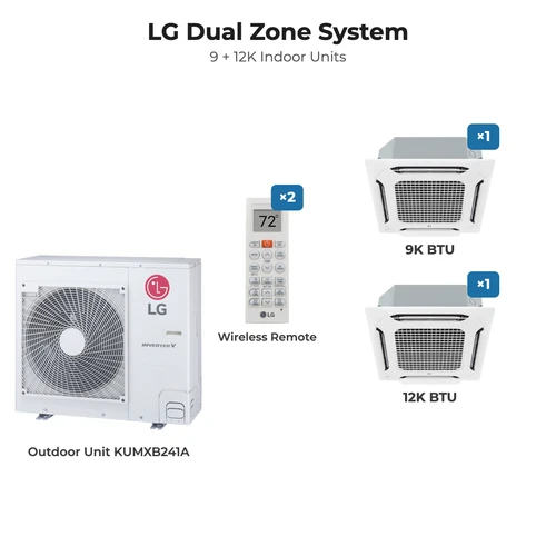 LG dual zone mini split system KUMXB241A with 9K + 12K indoor units