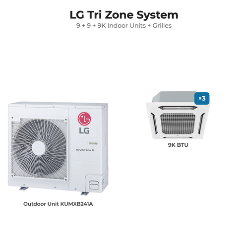 LG Tri zone mini split system KUMXB241A with 9 + 9 + 9K indoor units