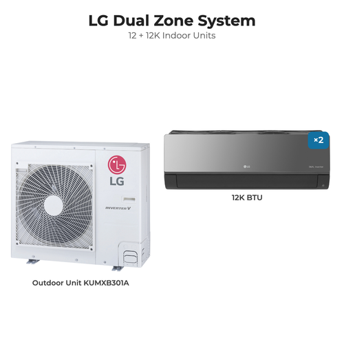 LG Dual zone mini split system KUMXB301A with 12 + 12K indoor units