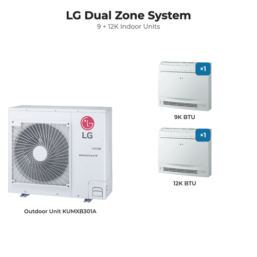 LG Dual zone mini split system KUMXB301A with 9 + 12K indoor units