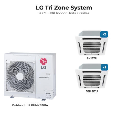 LG Tri zone mini split system KUMXB301A with 9 + 9 + 18K indoor units