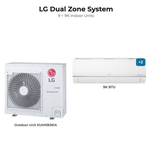 LG Dual zone mini split system KUMXB361A with 9 + 9K indoor units