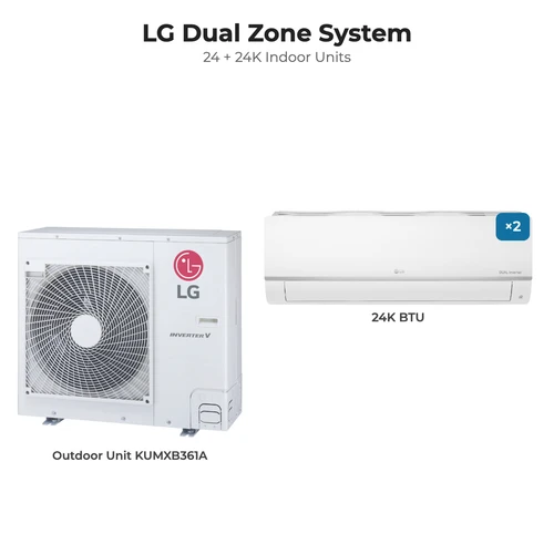 LG Dual zone mini split system KUMXB361A with 24 + 24K indoor units