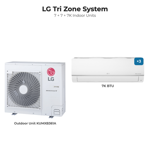 LG Tri zone mini split system KUMXB361A with 7 + 7 + 7K indoor units