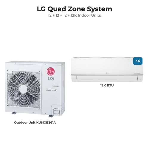 LG Quad zone mini split system KUMXB361A with 12 + 12 + 12 + 12K indoor units