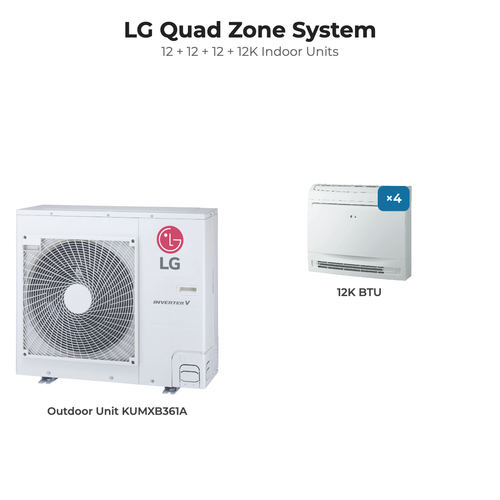 LG Quad zone mini split system KUMXB361A with 12 + 12 + 12 + 12K indoor units