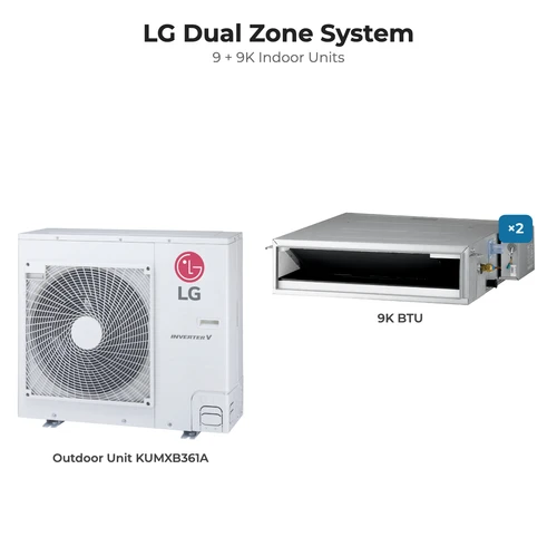 LG Dual zone mini split system KUMXB361A with 9 + 9K indoor units