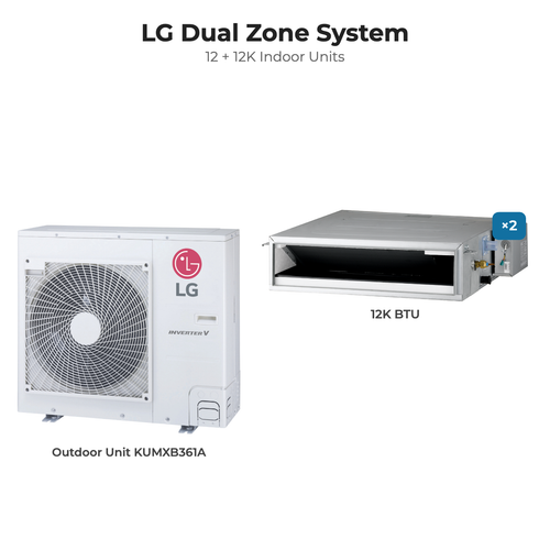 LG Dual zone mini split system KUMXB361A with 12 + 12K indoor units