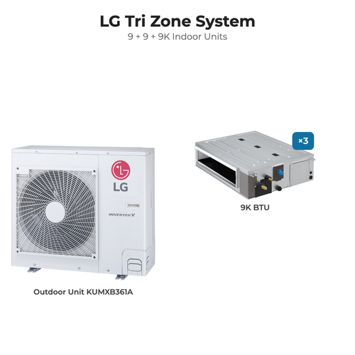 LG Tri zone mini split system KUMXB361A with 9 + 9 + 9K indoor units