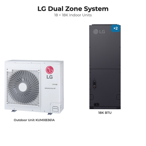LG Dual zone mini split system KUMXB361A with 18 + 18K indoor units