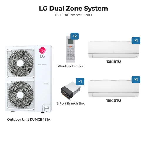 LG dual zone mini split system KUMXB481A with 12K + 18K indoor units