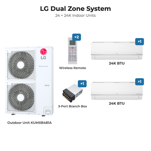 LG dual zone mini split system KUMXB481A with 24K + 24K indoor units