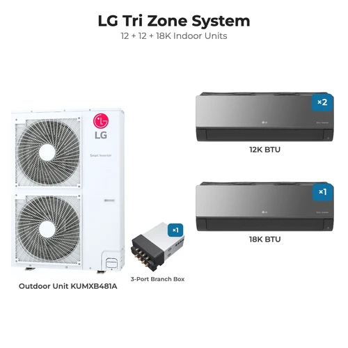 LG Tri zone mini split system KUMXB481A with 12 + 12 + 18K indoor units